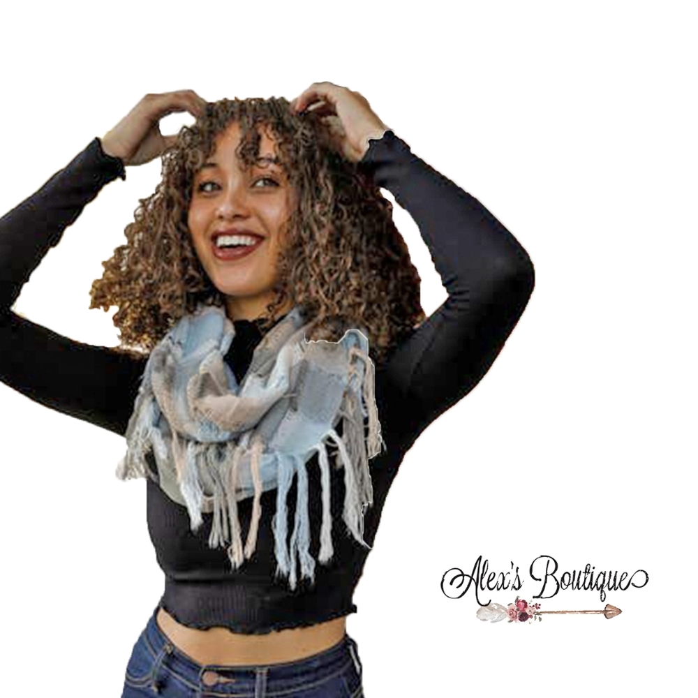 Plaid and Fringe Scarf